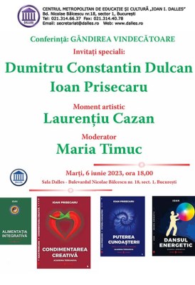 <span class="entry-title-primary">Gândirea vindecătoare. Lansare de carte „Condimentarea creativă”.</span> <span class="entry-subtitle">6.06.2023, ora 18.00</span>