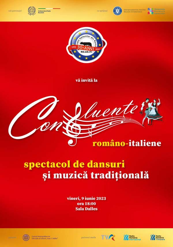 Confluențe româno-italiene. Spectacol de dansuri și muzică tradițională.