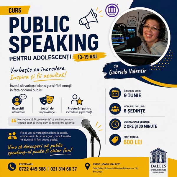 Curs de Public Speaking pentru adolescenți (13 – 19 ani) cu Gabriela Valentir